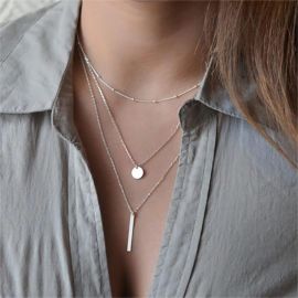 Round Pendant Bead Chain Layered Necklace