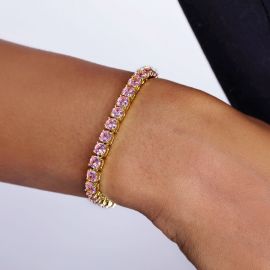 Women's 5mm Pink Stones Tennis 18K Gold Bracelet