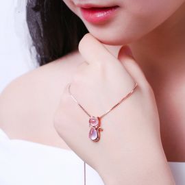 Cat Pink Crystal Necklace