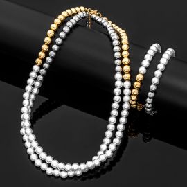8mm Half Beads and Pearl Necklace