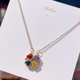 Multicolor Magnetic Four-Heart Clover Deformed Necklace