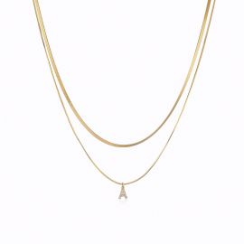 Iced Initial Letter Pendant Snake Chain Layered Necklace