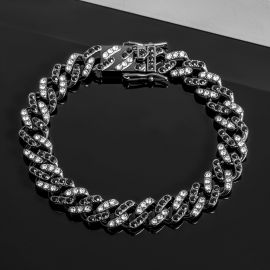 11mm Black & White  Stones Cuban Chain Bracelet for Women