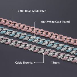 Women's 12mm Pink/Blue Micro Paved Cuban Bracelet
