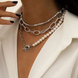 3 Pcs Pearl Tennis Chain Necklace Set