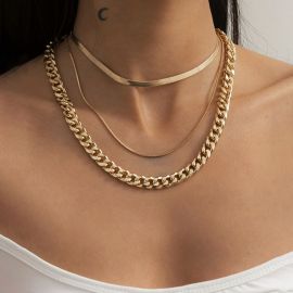 3 Pcs Cuban & Snake Chain Necklace Set