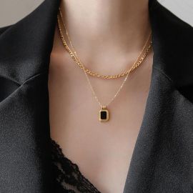 Square Black Onyx Layered Necklace