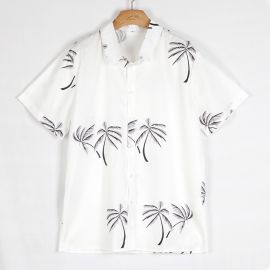 Hawaiian Beach White Print Short Sleeve Shirt