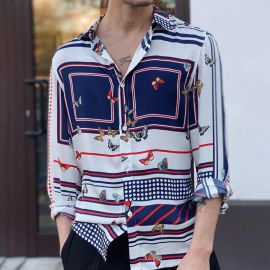 Men's Long Sleeve Casual Striped Print Lapel Shirt