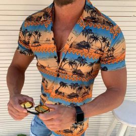 Hawaiian Men's Casual Coconut Landscape Shirt