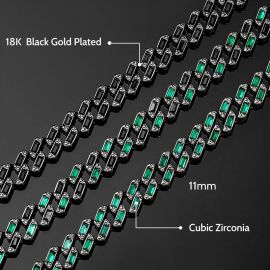 11mm Emerald & Black Baguette Cut Cuban Chain in Black Gold