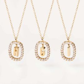 White Stones Initial Letter Pendant Necklace in Gold