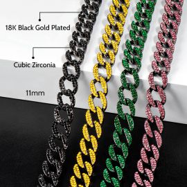 11mm Iced Curb Emerald/Yellow/Purple/Black Cuban Chain in Black Gold