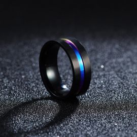 8mm Frosted Black Multicolor Titanium Steel Ring