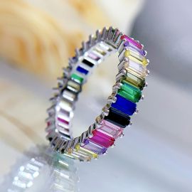 Mulit-color Emermald Cut Sterling Silver Ring