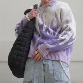 street fashion print loose sweater