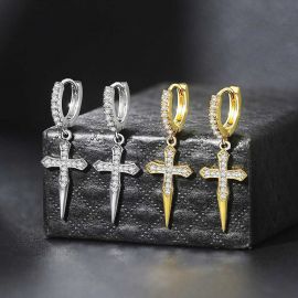 Iced Cross Dangle Earrings