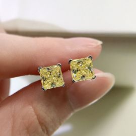 Cushion Cut Yellow Stone Stud Earrings