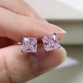 Cushion Cut Pink Stone Stud Earrings