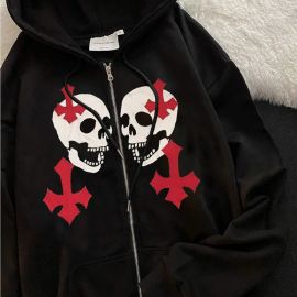 skull fleece padded hoodie