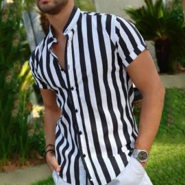 men's black and white striped shirt