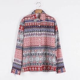 Ethnic Printed Long Sleeve Casual Colorblock Shirt