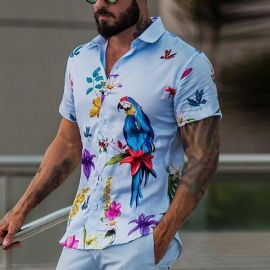 Men's Hawaiian Flower and Bird Print Shirt