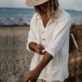 Men's Loose Casual Cuban Collar Long Sleeve Shirt