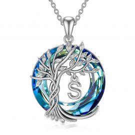 A-Z Initial Letters Life Tree Crystal Necklace