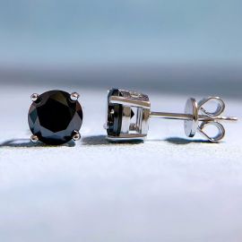 1 Ct Black Stone Stud Earrings