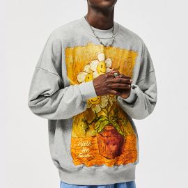 Oil painting sunflower crew neck sweater