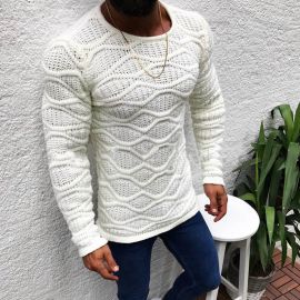 Slim Fit Muscular Long Sleeve Crew Neck Pullover Knit Top
