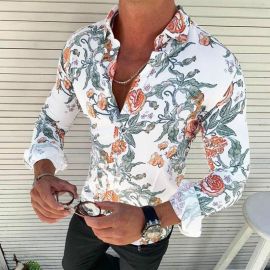 Men's Long Sleeve Casual Lapel Floral Shirt