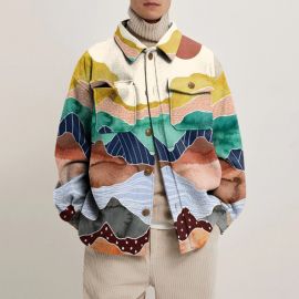 landscape print wool jacket