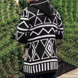 Cardigan Sweater Mid Length Jacquard Knit Sweater