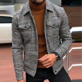 Slim Casual Fashion Autumn Plaid Men's Jacket Top