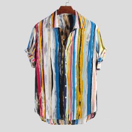 Hawaiian Beach Colorful Geometric Stripe Shirt