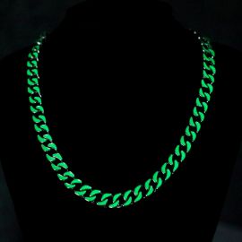 Glow in the Dark Green Enamel Cuban LIink Chain