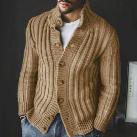 Casual Single Breasted Knit Sweater Lapel Long Sleeve Sweater