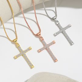 Iced Prayer Cross Pendant Necklace