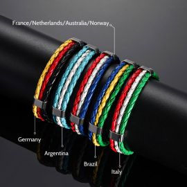World Cup Soccer National Flag Color Leather Braided Bracelet