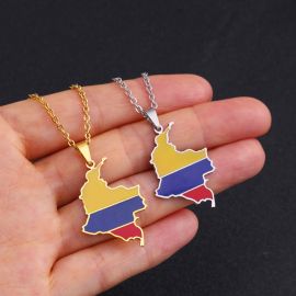 Colombia Map Flag Enamel Stainless Steel Pendant