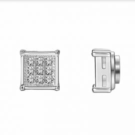 6mm Iced Square Shape Magnetic Non-Piercing Stud Earrings