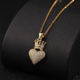 Iced Heart & Crown Pendant Necklace