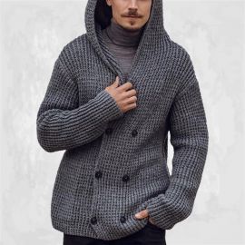 double-breasted cardigan hooded sweater