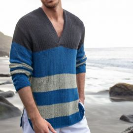 Contrast Stripe V-Neck Knit Sweater