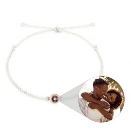 Personalized Circle Projection Photo Bracelet Rose Gold with White Rope