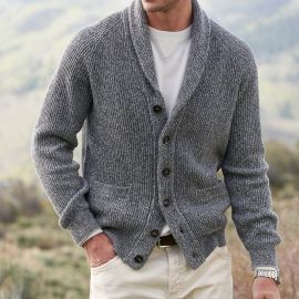 Men's Lapel Cardigan Button Sweater