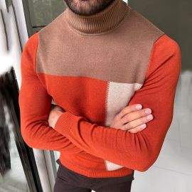 men's turtleneck knitted bottoming shirt contrast color sweater
