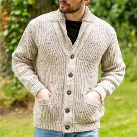 Men's Mélange Long Sleeve Lapel Pocket Sweater